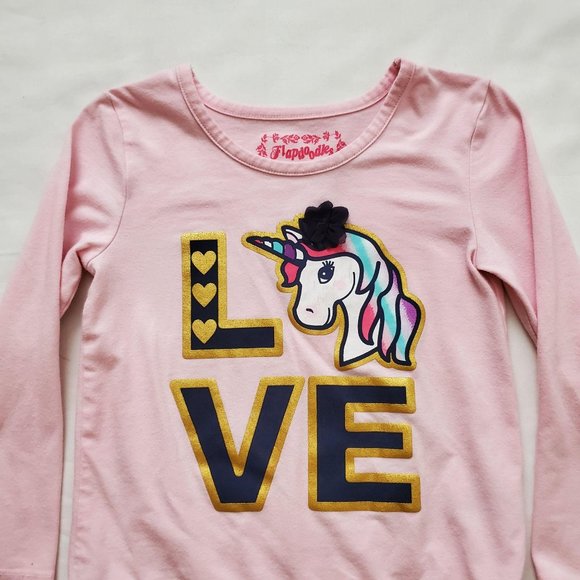 Flapdoodles Kids Girls LOVE And Hearts Unicorn Pink Long Sleeve Shirt Size 4 - Picture 5 of 11